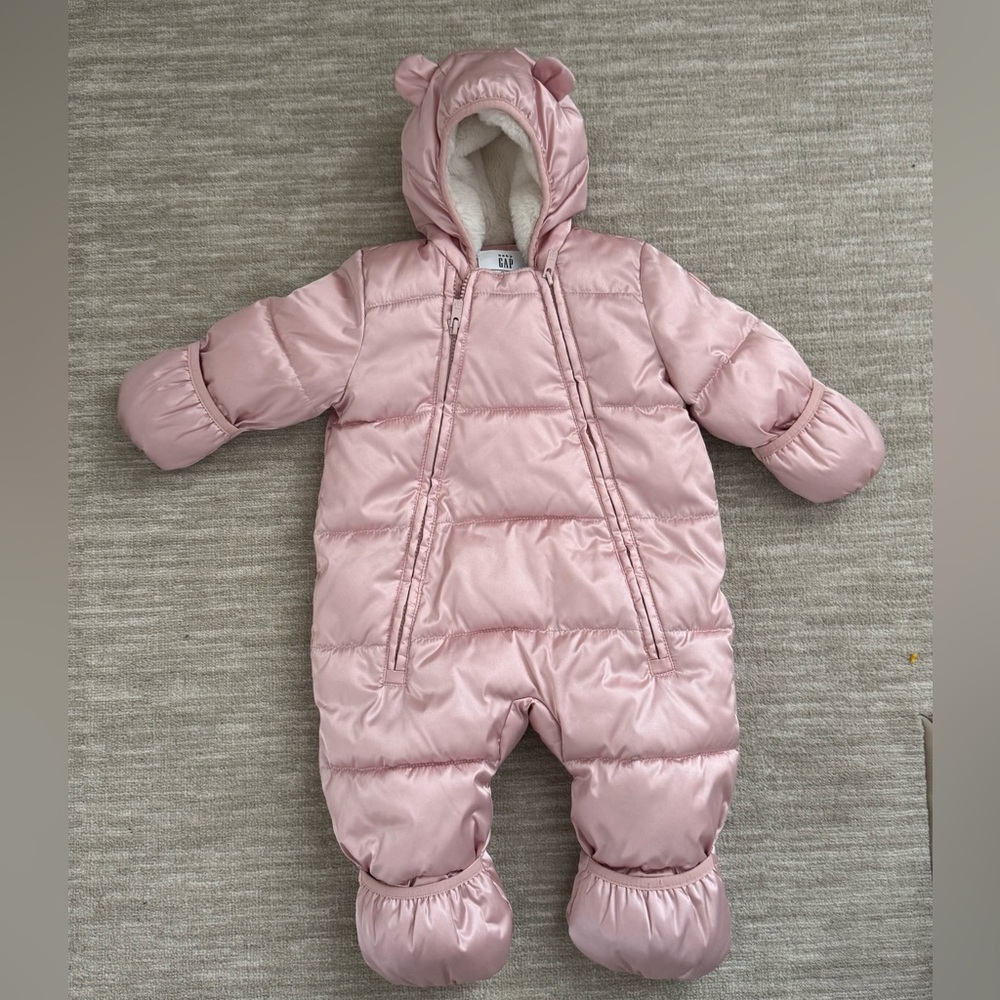 GAP heavyweight baby puffer one piece, snowsuit, pink, 6-12m!